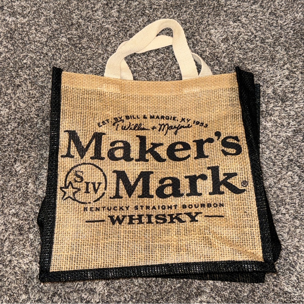 Maker’s Mark Jute Tote Bag Burlap Reusable Whiskey Bourbon Distillery Promo